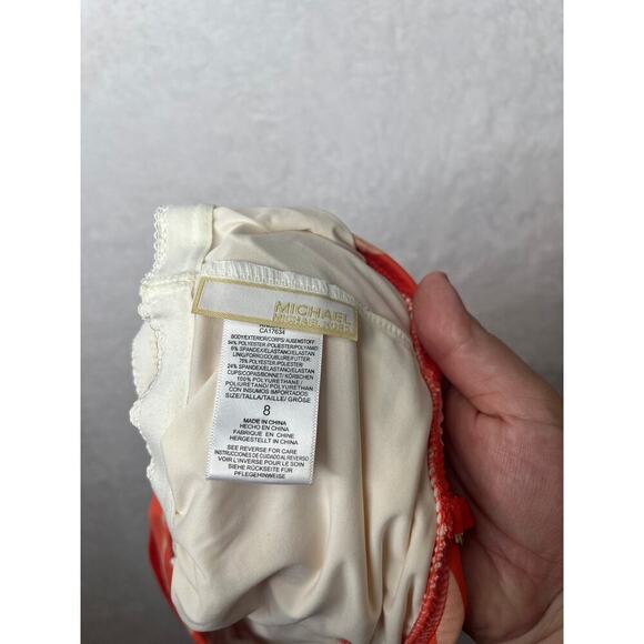 Michael Michael Kors Coral Striped Strapless ZipUp One Piece Swim Sz 8 Hamptons - Picture 6 of 10